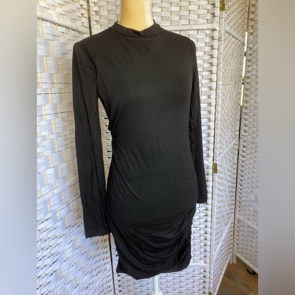 NWT Hem & Thread Black Silhouette MIDI Dress size S Side Ruching - Picture 4 of 8